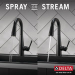 Delta Essa Single Handle Pull-Down Bar / Prep Faucet in Matte Black, 9913-BL-DST, MRSP: $528, FINAL PRICE: $ + TAX