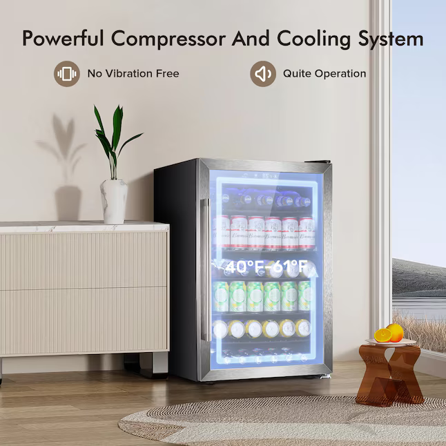 COWSAR 20.28-in W 126-Can Capacity Clear Glass Freestanding Indoor Beverage Refrigerator with Glass Door, W58128SSH *JR2510, Retail: $549.99, FINAL PRICE: $249.99 + TAX