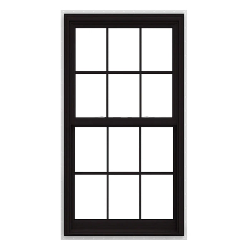 RELIABILT Series 28100 31-1/2-in x 71-1/2-in Black Exterior White Interior Vinyl New Construction Single Hung Window Low-E argon with Grids, (Half Screen Included)