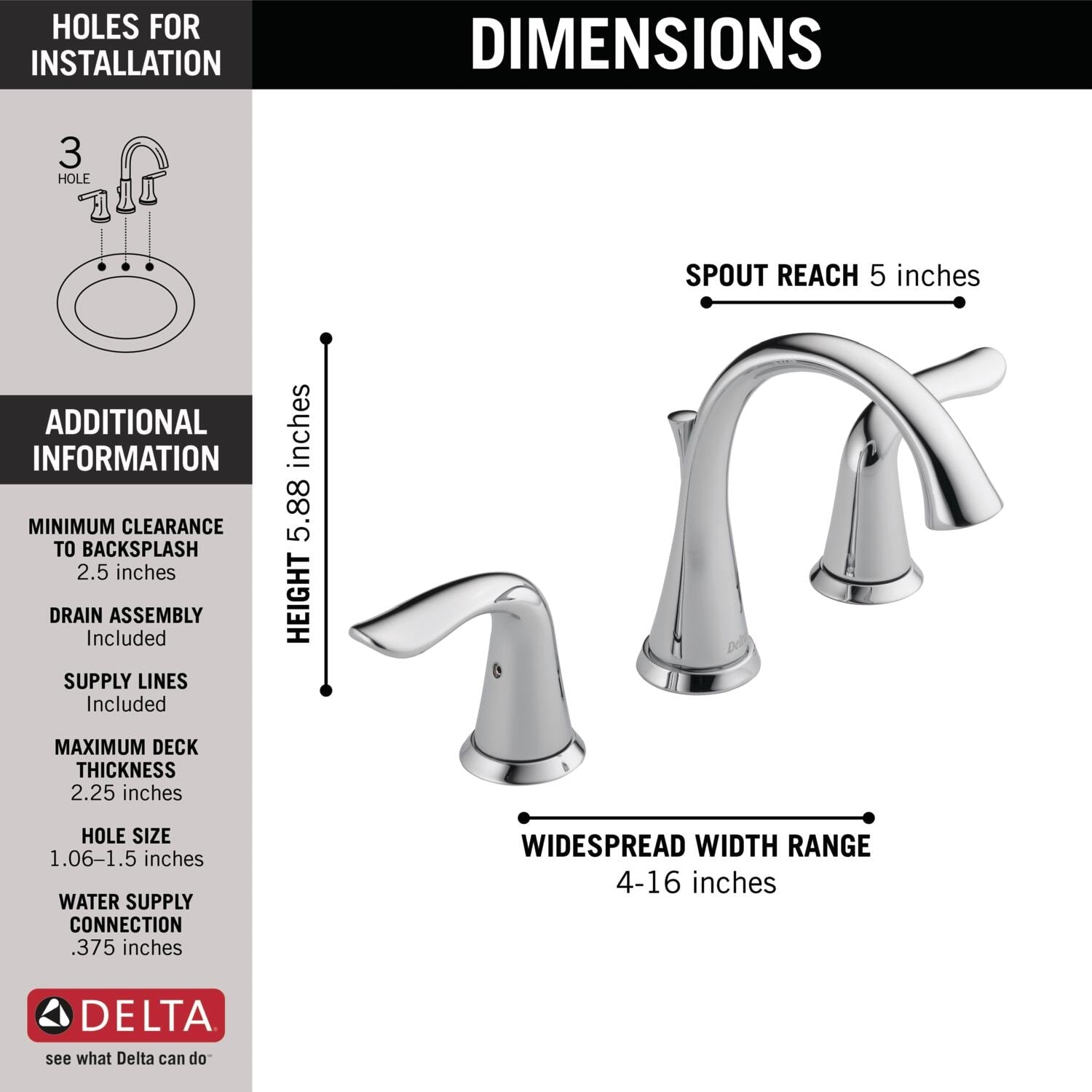Delta Lahara Chrome Widespread 2-handle WaterSense Mid-arc Residential Handle Bathroom Sink Faucet with Drain, 3538-MPU-DST, MSRP: $442, FINAL PRICE: $119.99 + TAX