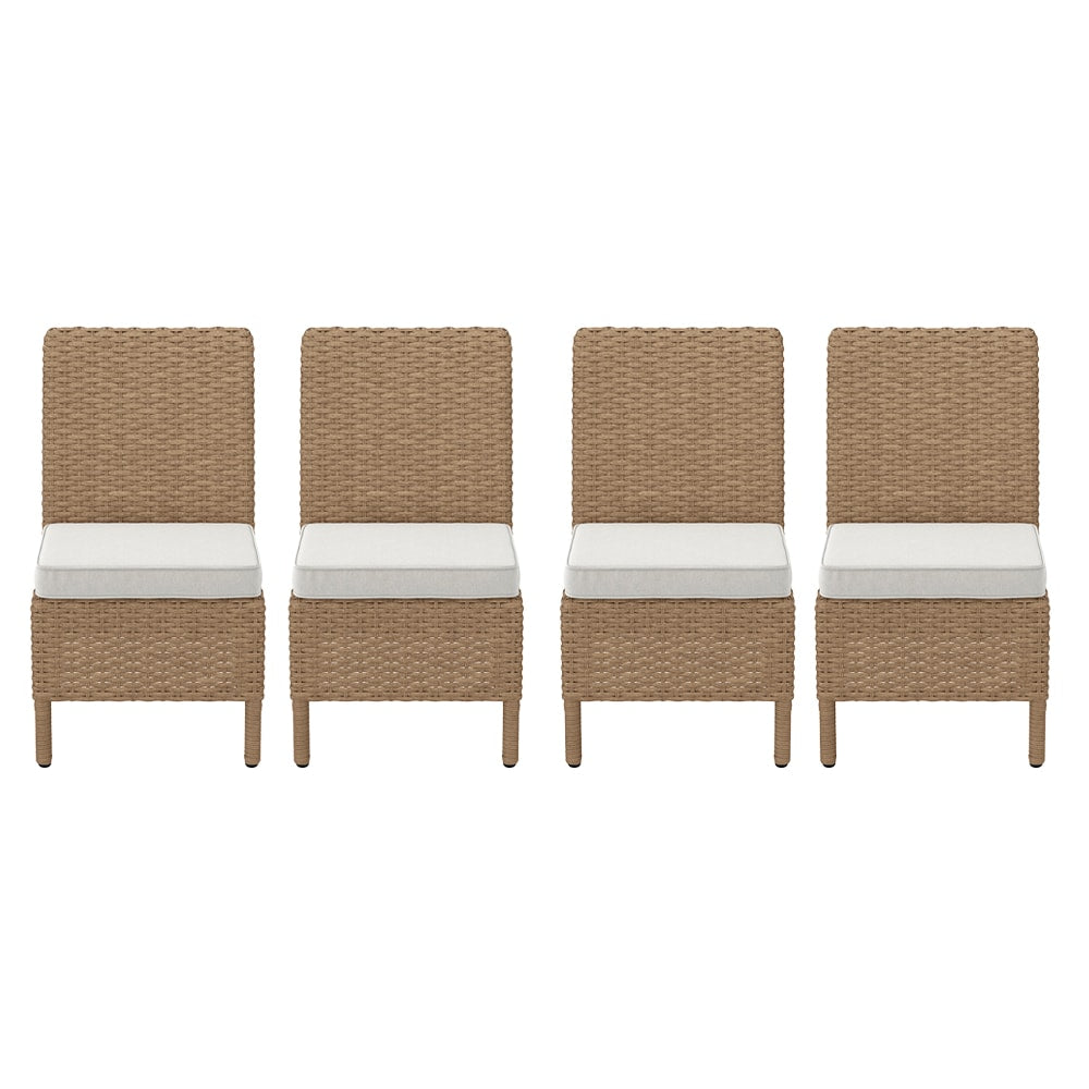 Alpine Reserve Emerald Cove Set of 4 Wicker Brown Steel Frame Stationary Dining Chair with Cream Cushioned Seat