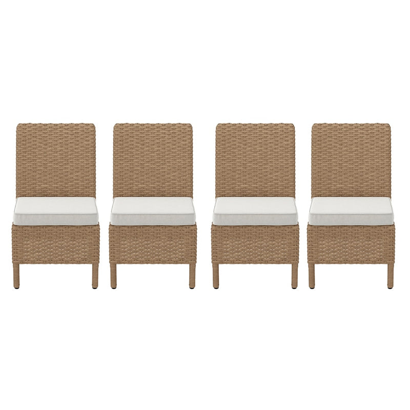 allen + roth Emerald Cove Set of 4 Wicker Brown Steel Frame Stationary Dining Chair with Cream Cushioned Seat