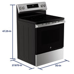 GE EasyWash Oven Tray 30-in Glass Top 5 burners 5.3-cu ft Air Fry Convection Oven Freestanding Electric Range ( Stainless Steel )