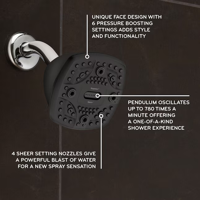 Oxygenics 6.0 -Spray Matte Black 4.5-in Square High Pressure Shower Head 1.8 GPM