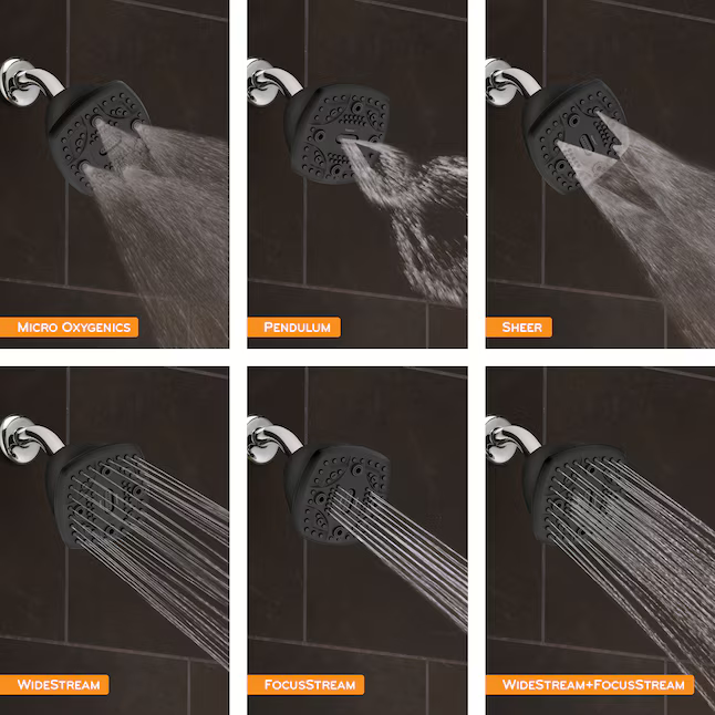 Oxygenics 6.0 -Spray Matte Black 4.5-in Square High Pressure Shower Head 1.8 GPM