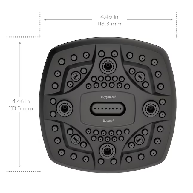 Oxygenics 6.0 -Spray Matte Black 4.5-in Square High Pressure Shower Head 1.8 GPM