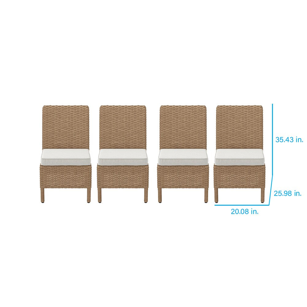 Alpine Reserve Emerald Cove Set of 4 Wicker Brown Steel Frame Stationary Dining Chair with Cream Cushioned Seat