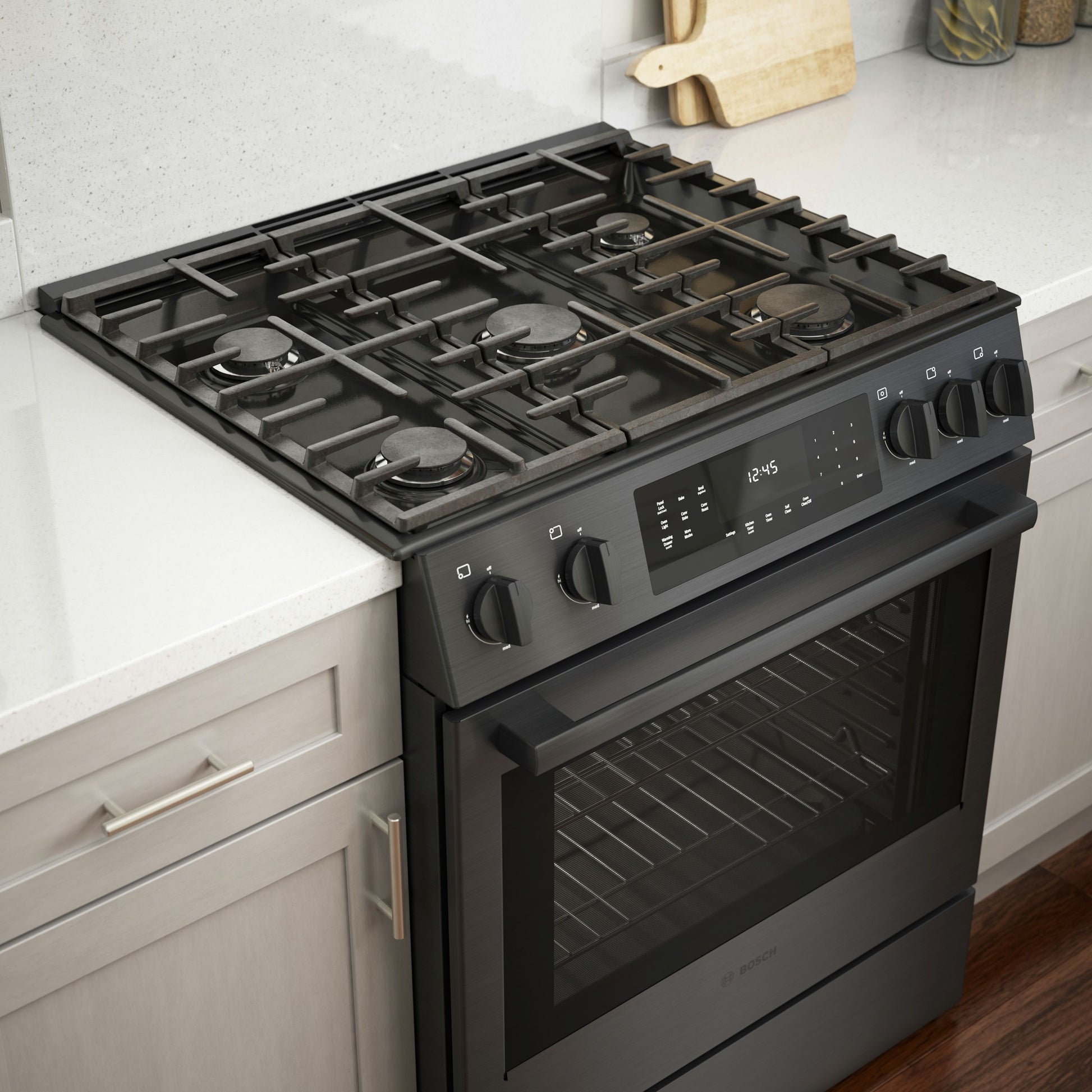 Bosch 800 Series 30-in 5 burners 4.8-cu ft Convection Oven Slide-In Natural Gas Range ( Black Stainless Steel )