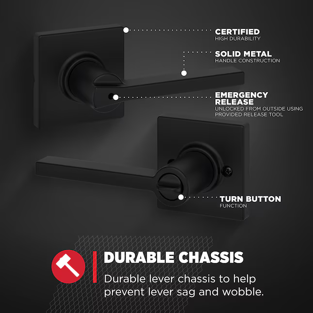 Kwikset Casey Matte Black Interior Bed/Bath Privacy Door Handle, 93002-944 *HD2509, Retail: $20.00, FINAL PRICE: $14.99 + TAX