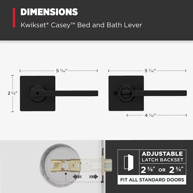 Kwikset Casey Matte Black Interior Bed/Bath Privacy Door Handle, 93002-944 *HD2509, Retail: $20.00, FINAL PRICE: $14.99 + TAX