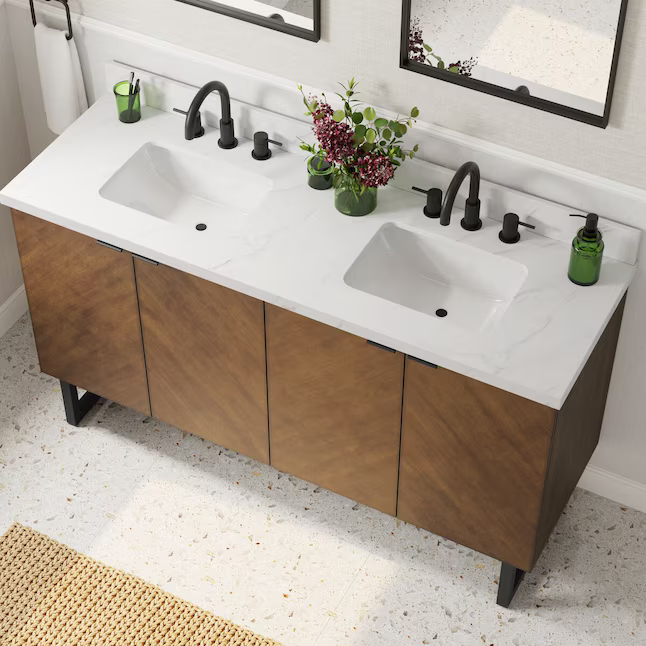 Alpine Reserve Destin 60-in Brown Undermount Double Sink Bathroom Vanity with White Engineered Stone Top, LWSE60VBR, MSRP: $1,289.00, Final Price: $699.99 + TAX
