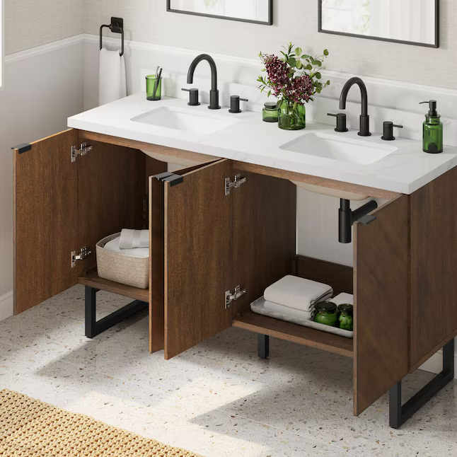 Alpine Reserve Destin 60-in Brown Undermount Double Sink Bathroom Vanity with White Engineered Stone Top, LWSE60VBR, MSRP: $1,289.00, Final Price: $699.99 + TAX