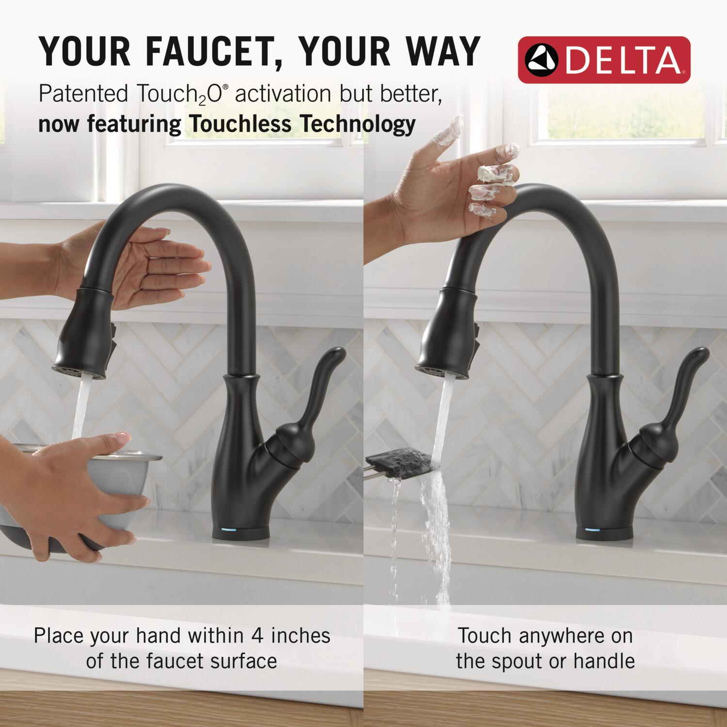 Delta Leland VoiceIQ Kitchen Faucet with Touch2O Technology with Touchless Technology in Matte Black, 9178TLV-BL-DST, MRSP: $1109.7, FINAL PRICE: $399.99 + TAX