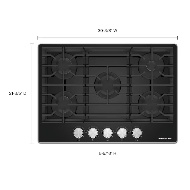 KitchenAid 30-in 5 burners Black Gas Cooktop, KCGG530PBL *JR2512, Retail: $1,699.00, FINAL PRICE: $849.99 + TAX