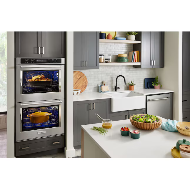 KitchenAid 27-in Double Electric Wall Oven with Air Fry Self-cleaning (Stainless Steel with PrintShield Finish), KOED527PSS *HD2507, Retail: $3,869.00, FINAL PRICE: $1,999.99 + TAX