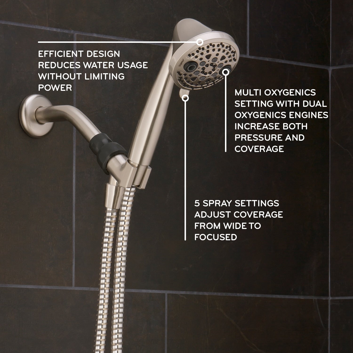 Oxygenics PowerMassage 5.0 -Spray Brushed Nickel 3.35-in Round High Pressure Handheld Shower Head 1.75 GPM, RETAIL: $39.98, FINAL PRICE: $23.99 + TAX