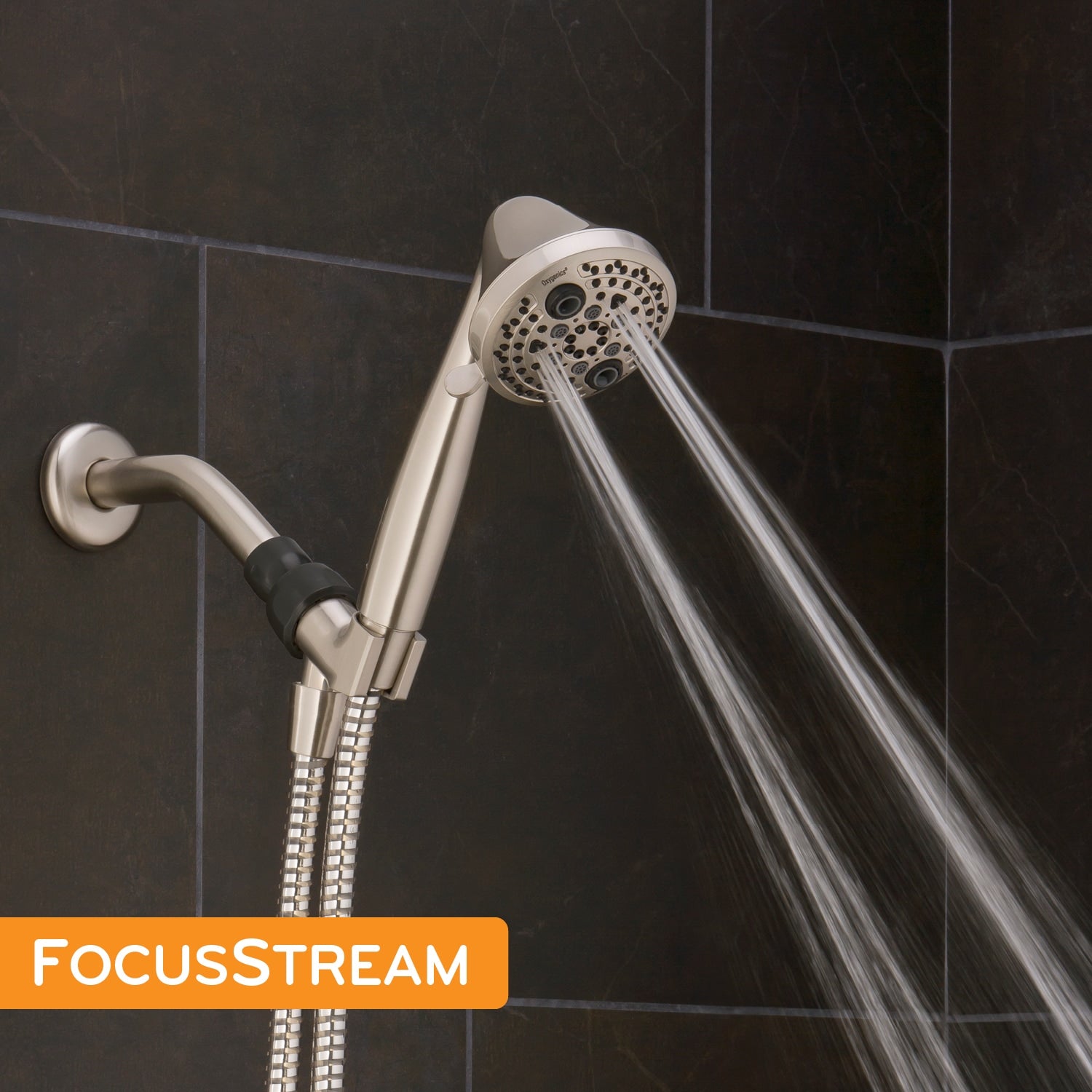 Oxygenics PowerMassage 5.0 -Spray Brushed Nickel 3.35-in Round High Pressure Handheld Shower Head 1.75 GPM, RETAIL: $39.98, FINAL PRICE: $23.99 + TAX