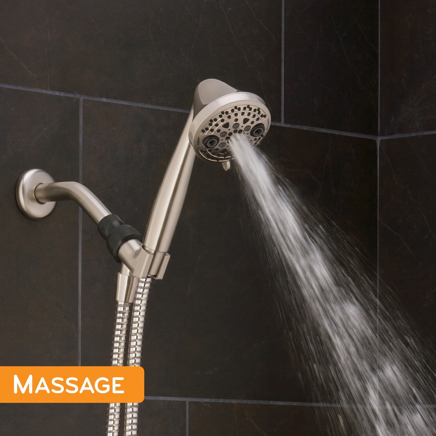 Oxygenics PowerMassage 5.0 -Spray Brushed Nickel 3.35-in Round High Pressure Handheld Shower Head 1.75 GPM, RETAIL: $39.98, FINAL PRICE: $23.99 + TAX