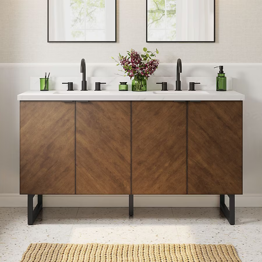 Alpine Reserve Destin 60-in Brown Undermount Double Sink Bathroom Vanity with White Engineered Stone Top, LWSE60VBR, MSRP: $1,289.00, Final Price: $699.99 + TAX