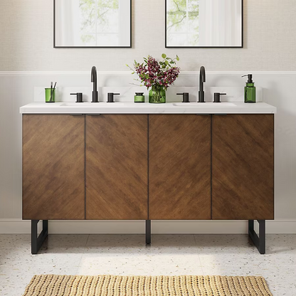 Alpine Reserve Destin 60-in Brown Undermount Double Sink Bathroom Vanity with White Engineered Stone Top, LWSE60VBR, MSRP: $1,289.00, Final Price: $699.99 + TAX