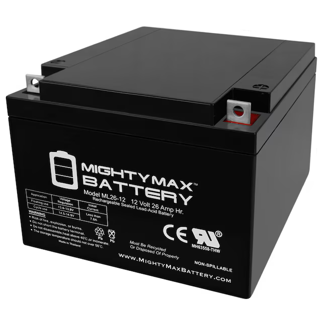 Mighty Max Battery ML26-12 -12 Volt 26 AH, T3 Terminal Rechargeable Sealed Lead Acid 12260 Backup Power Batteries, ML26-12 *JR2509, Retail: $65.00, FINAL PRICE: $31.99 + TAX