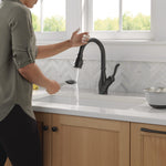 Delta Leland VoiceIQ Kitchen Faucet with Touch2O Technology with Touchless Technology in Matte Black, 9178TLV-BL-DST, MRSP: $1109.7, FINAL PRICE: $399.99 + TAX