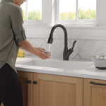 Delta Leland VoiceIQ Kitchen Faucet with Touch2O Technology with Touchless Technology in Matte Black, 9178TLV-BL-DST, MRSP: $1109.7, FINAL PRICE: $399.99 + TAX
