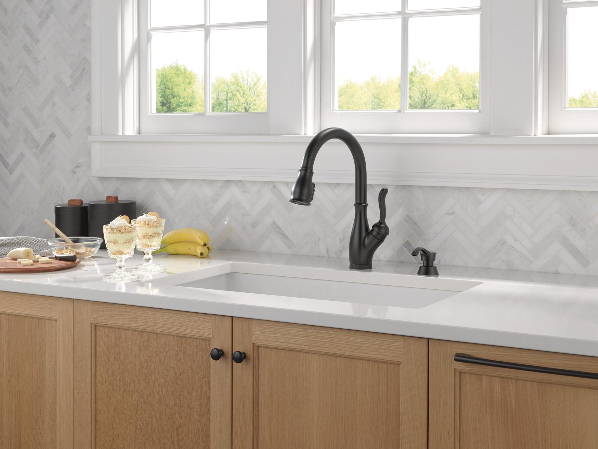 Delta Leland VoiceIQ Kitchen Faucet with Touch2O Technology with Touchless Technology in Matte Black, 9178TLV-BL-DST, MRSP: $1109.7, FINAL PRICE: $399.99 + TAX