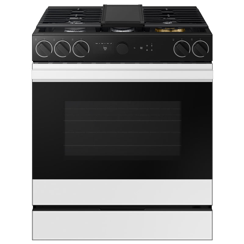 Samsung Bespoke 30-in 5 burners 6-cu ft Air Fry Convection Oven Slide-In Natural Gas Range ( White Glass )