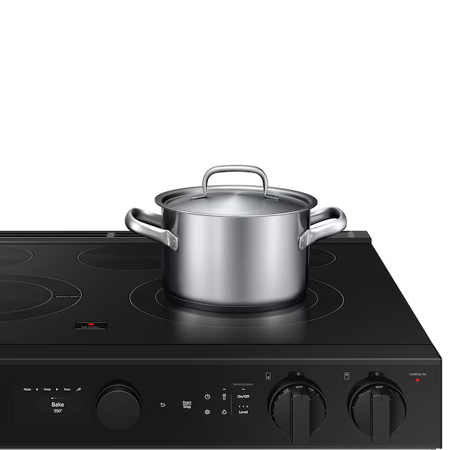 Samsung 30-in Glass Top 5 Burners 6.3-cu ft Air Fry Convection Oven Slide-In Electric Range (White Glass), NSE6DB850212 *BG, MSRP: $2,099.00, FINAL PRICE: $899.99 + TAX