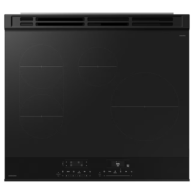 Samsung Bespoke 30-in 4 Burners 6.3-cu ft Self & Steam Cleaning Air Fry Convection Oven Slide-in Single Induction Range (Matte Black Steel), NSi6DG9500MT/AA *BD