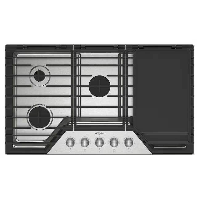 Whirlpool 36-in 5 Burners Stainless Steel Gas Cooktop