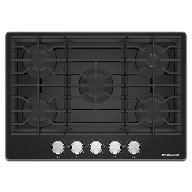 KitchenAid 30-in 5 burners Black Gas Cooktop, KCGG530PBL *JR2512, Retail: $1,699.00, FINAL PRICE: $849.99 + TAX