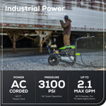 Greenworks Industrial Grade 3100-PSI 2.1-GPM Cold Water Electric Pressure washer with 5 Spray Tips