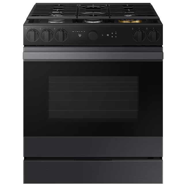 Samsung Bespoke 30-in 5 Burners 6-cu ft Self-cleaning Air Fry Convection Oven Slide-in Smart Natural Gas Range (Matte Black Steel), NSG6DG8500MT/AA *BD