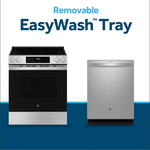 GE EasyWash Oven Tray 30-in Glass Top 5 burners 5.3-cu ft Air Fry Convection Oven Freestanding Electric Range ( Stainless Steel )