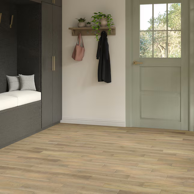 STAINMASTER Ferndale Oak 6-in x 24-in Matte Porcelain Wood Look Floor and Wall Tile, 8 mm, 15 pcs, 50.40 lbs, 15 sf, SM43624XTMTLW  #918693  *JR2510, Retail: $1.99/sf, $29.85/box, FINAL PRICE: $1.29/sf, $19.35/bx + TAX