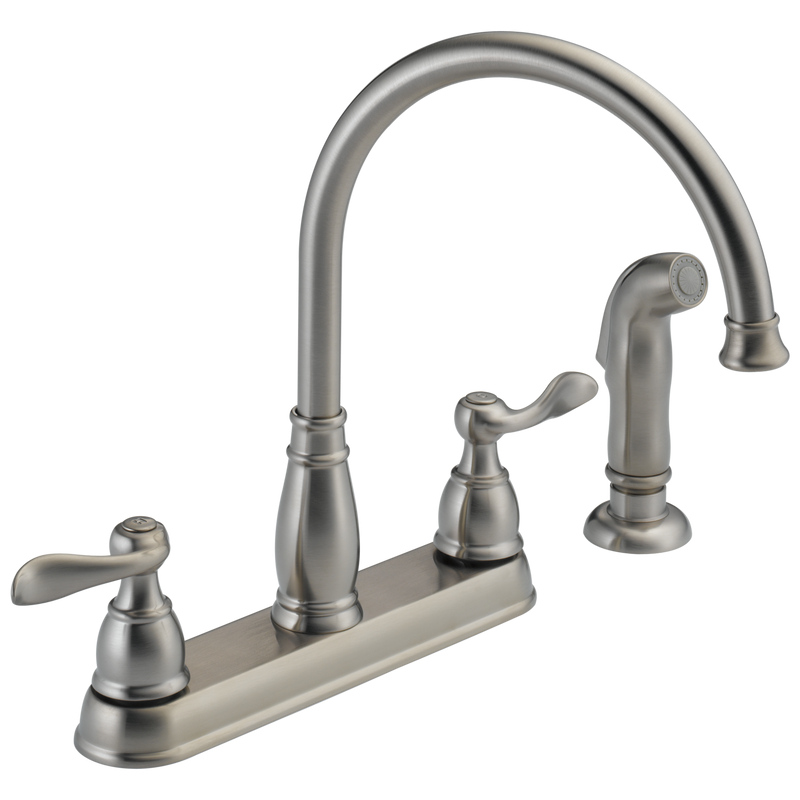 Delta Windemere Two Handle Kitchen Faucet in Stainless Steel, 21996LF-SS, MRSP: $213.45, FINAL PRICE: $44.99 + TAX