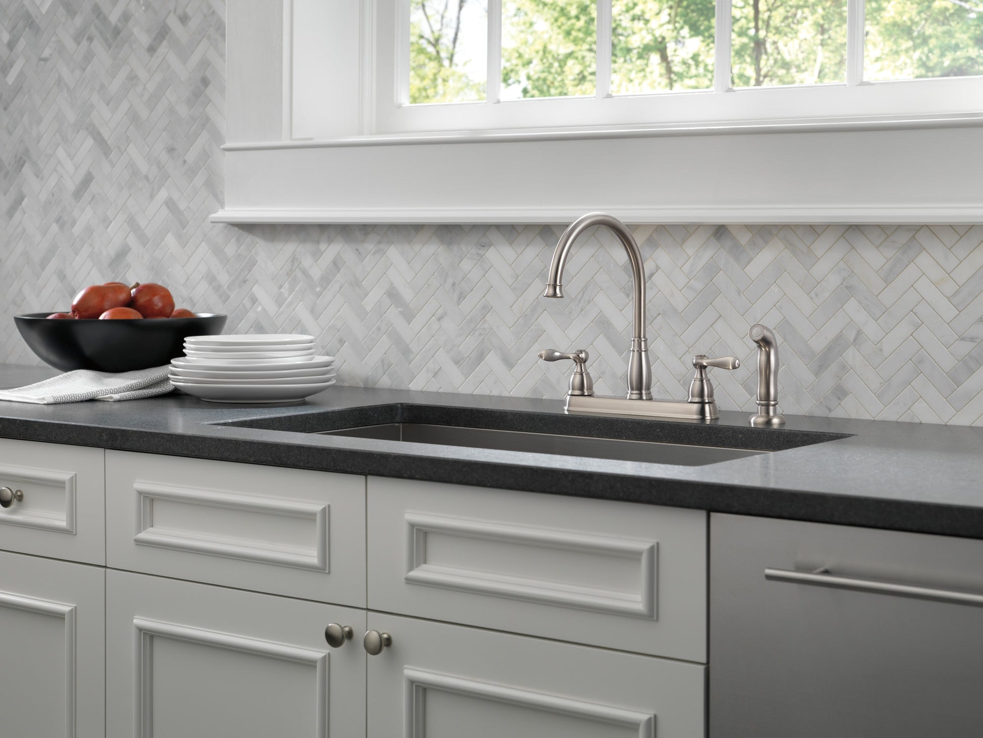 Delta Windemere Two Handle Kitchen Faucet in Stainless Steel, 21996LF-SS, MRSP: $213.45, FINAL PRICE: $44.99 + TAX