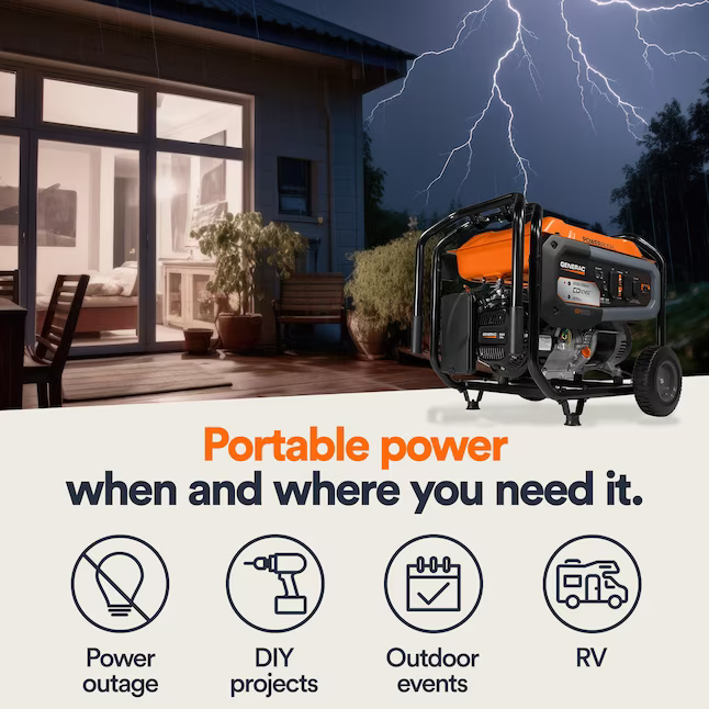 Generac Gas-Powered (49 State) Portable Generator w/COsense 8125 / 6500 -Watt Single Fuel Portable Generator, G0076722 *JR2507, Retail: $899.00, FINAL PRICE: $649.99 + TAX