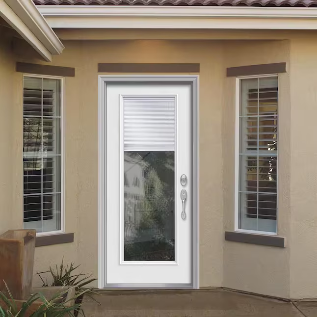 MMI DOOR 30-in x 80-in x 4-9/16-in Fiberglass Full Lite Left-Hand Inswing Primed Prehung Front Door with Brickmould Insulating Core with Blinds, ZZ365438L *HD2408, Retail: $1268.00, FINAL PRICE: $699.99 + TAX