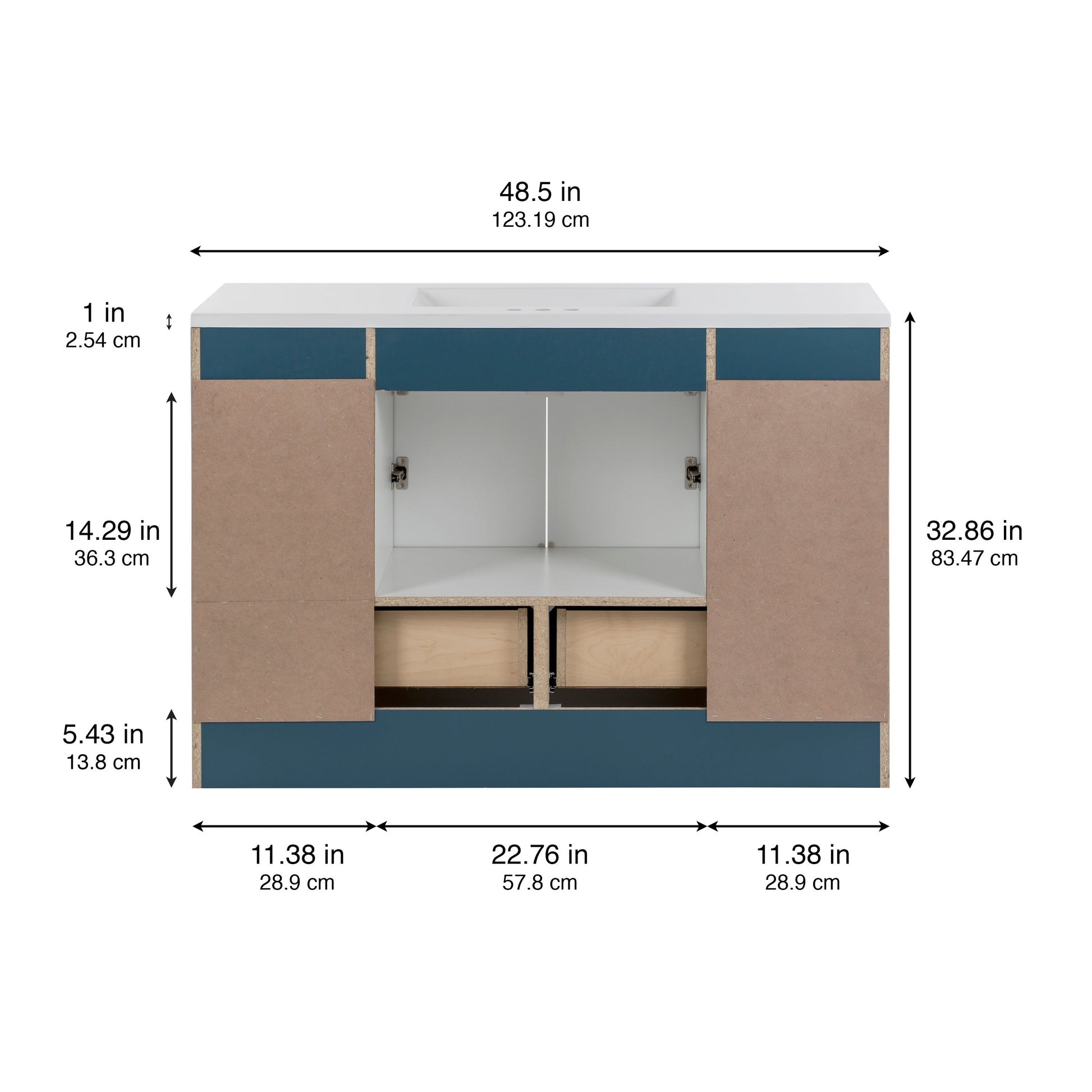 Diamond NOW Cassidy 48-in Admiral Blue Single Sink Bathroom Vanity with White Cultured Marble Top (Fully Assembled) [FBM-337]