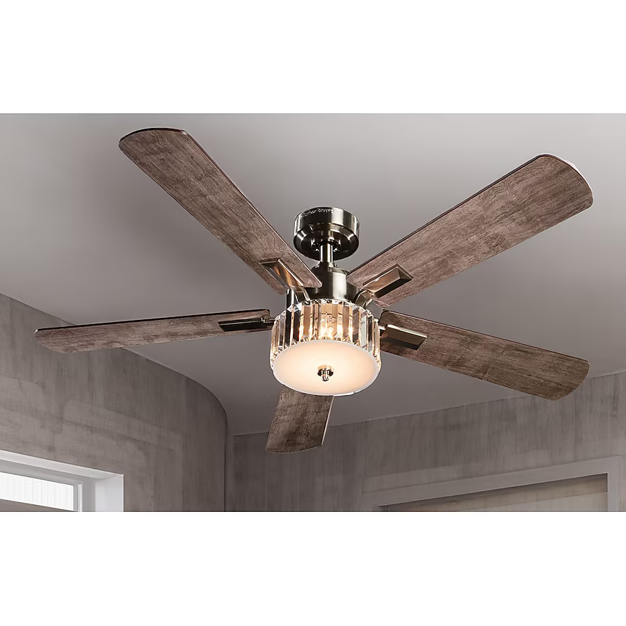 Harbor Breeze Elms 52-in Color-Changing Integrated LED Brushed Nickel with Gray/Walnut Blades Ceiling Fan With Light - Remote Included (5-Blade), HTD21011  #4067989 *JR2509, Retail: $179.98, FINAL PRICE: $99.99 + TAX