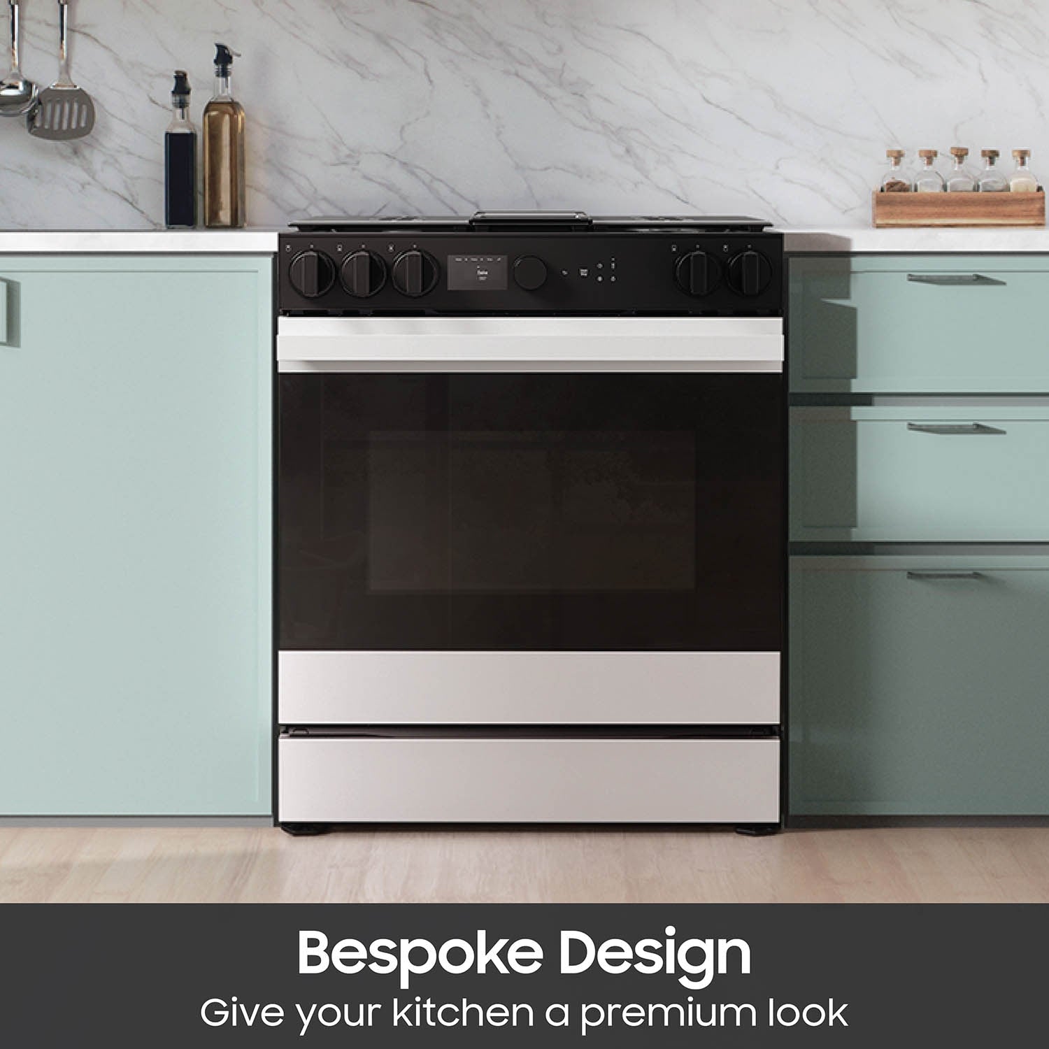Samsung Bespoke 30-in 5 burners 6-cu ft Air Fry Convection Oven Slide-In Natural Gas Range ( White Glass )