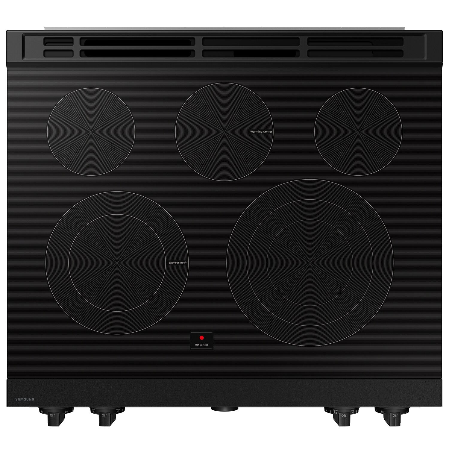 Samsung 30-in Glass Top 5 burners 6.3-cu ft Air Fry Convection Oven Slide-In Electric Range ( Stainless Steel )