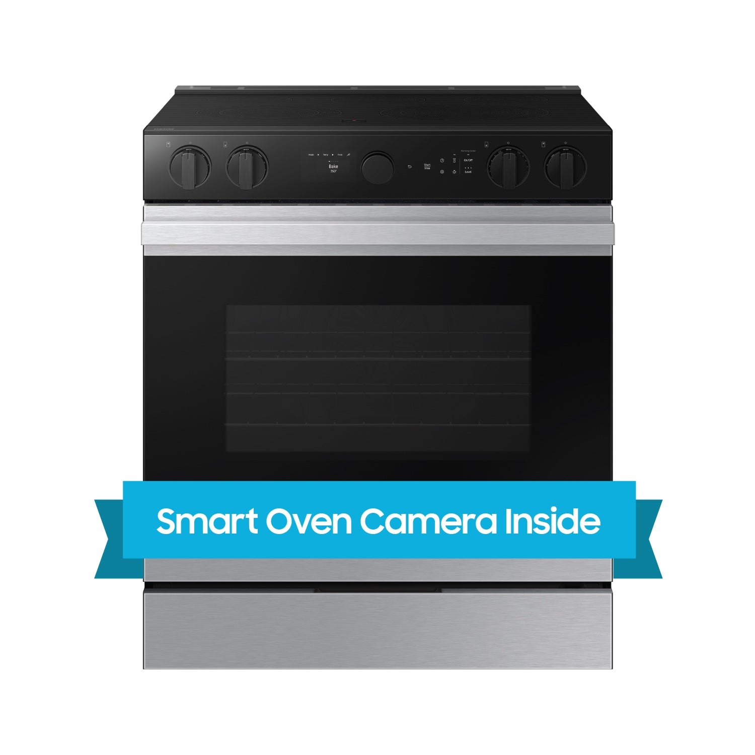 Samsung Bespoke 30-in Glass Top 5 burners 6.3-cu ft Air Fry Convection Oven Slide-In Electric Range ( Stainless steel )