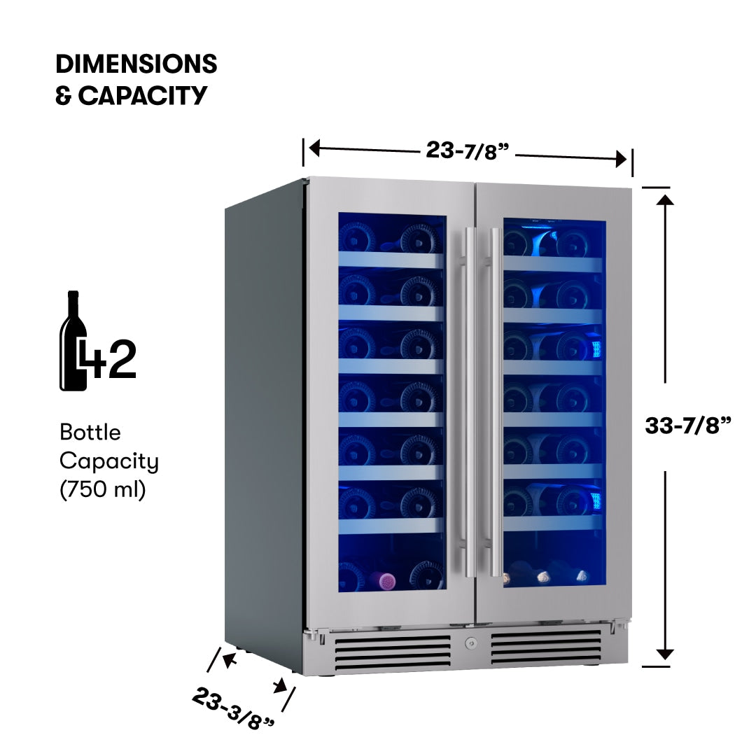 Zephyr Presrv 24-in W 42 -Bottles Stainless Steel Dual Zone Cooling Built-in/Freestanding Indoor Wine Cooler