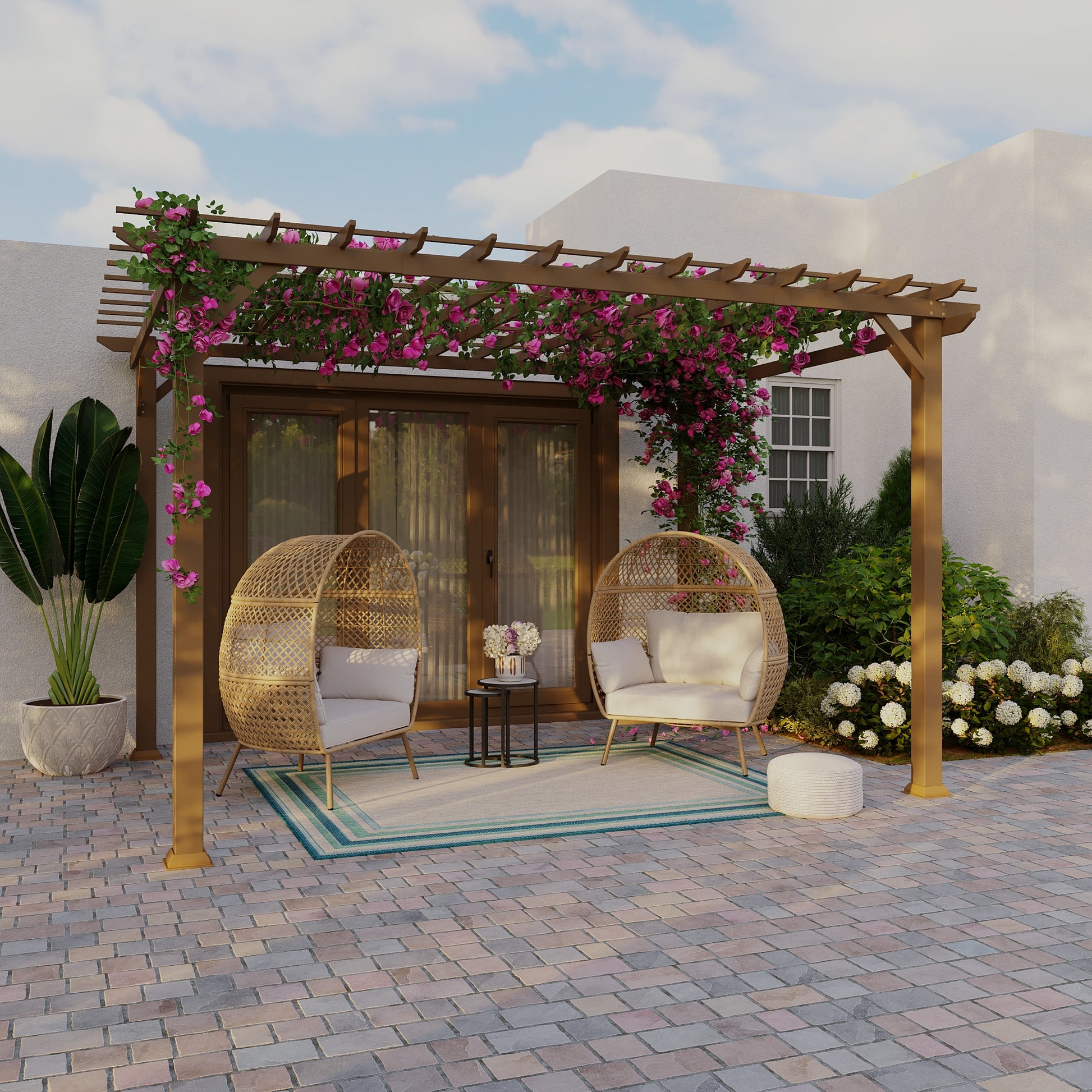 Style Selections 10-ft W x 14-ft L x 7-ft 6-in H Brown Metal Freestanding Pergola [FBM-243]