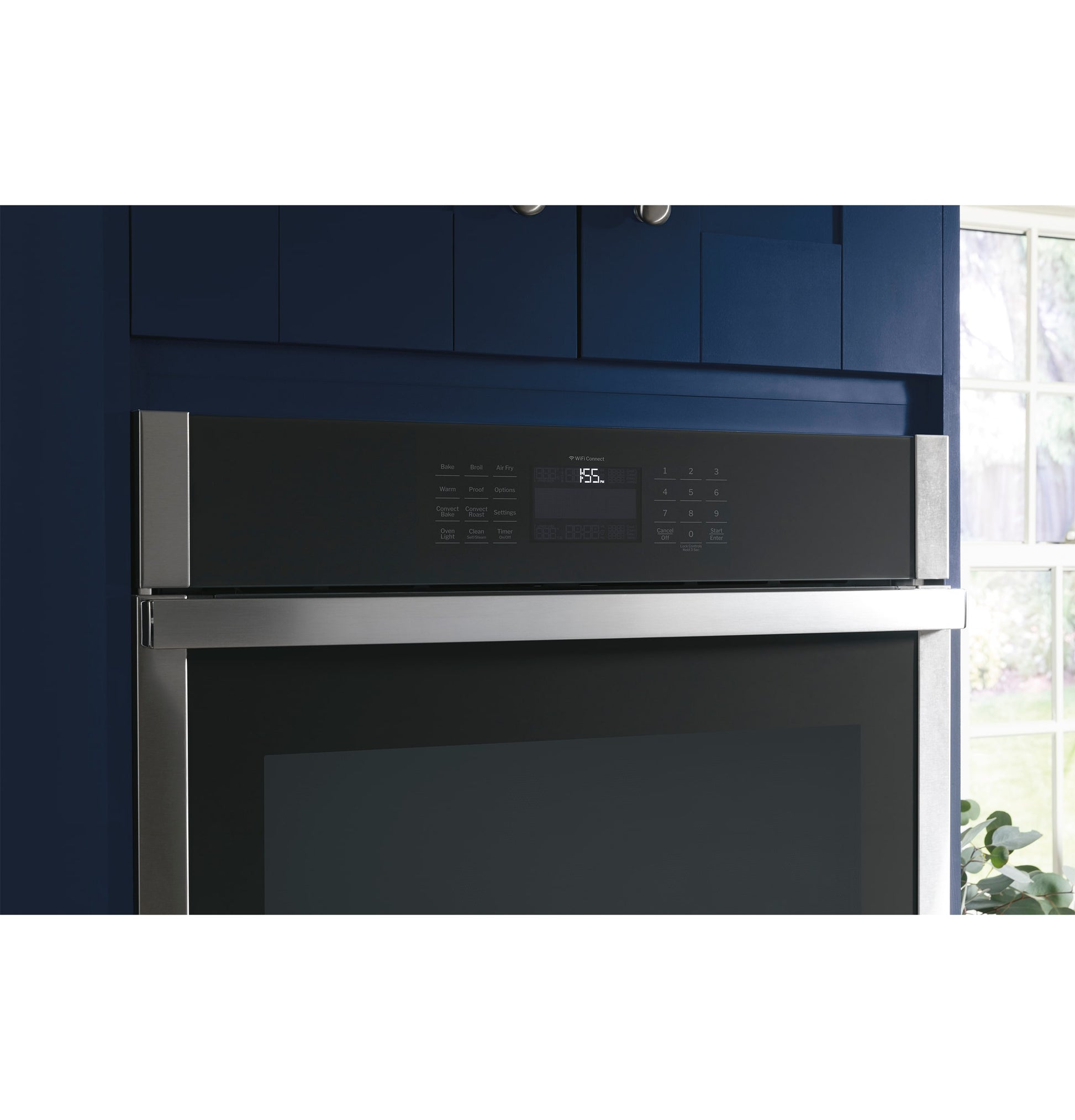 GE 27 inch Double Electric Wall Oven with Air Fry Self + Steam Cleaning ( Black )