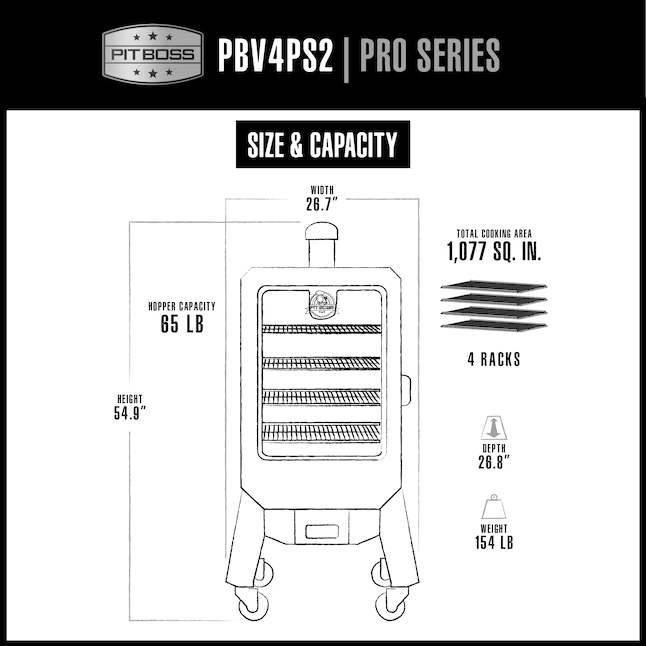 Pit Boss 4 Series Pro 1077-Sq. in Black Sand Pellet Smoker, PBV4PS2 *JR2509, Retail: $499.00, FINAL PRICE: $319.99 + TAX
